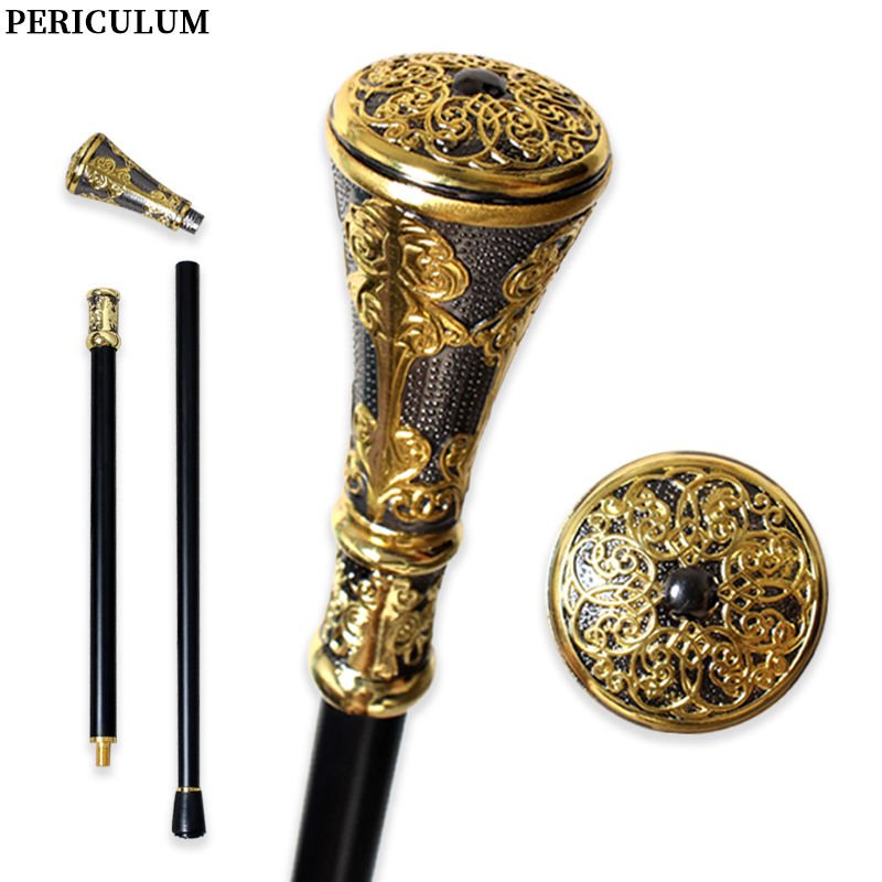 Detachable Cosplay Prop - Viktorianischer Schwarz-Goldener Blumenverzierter Gehstock mit Abnehmbarem