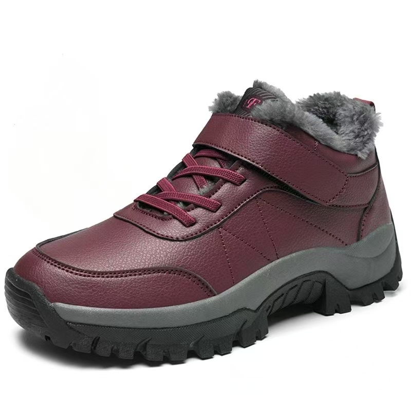Velcro Hook Loop - Damen Leder Große Größe Knöchelhohe Schneestiefel